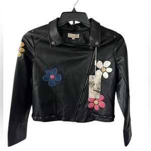 Hannah Banana Black Leather Floral Jacket